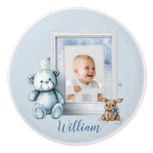 Nursery Baby blue Photo Ram Teddy Bunny Knopp