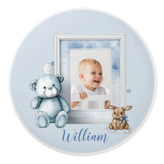 Nursery Baby blue Photo Ram Teddy Bunny Knopp (Framsidan)