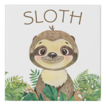 Nursery Baby Sloth Faux Kanvastryck