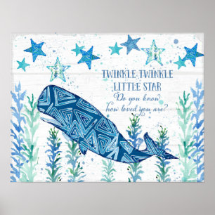 Nursery Baby Whale Starfish Modern Beach Geometric Poster