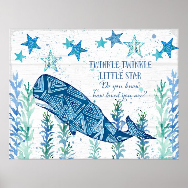 Nursery Baby Whale Starfish Modern Beach Geometric Poster (Framsidan)