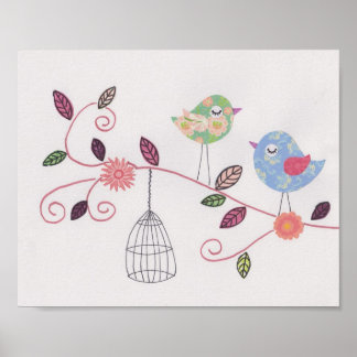 Nursery collage art small birages poster