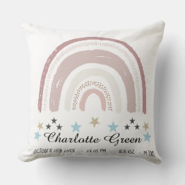 Nursery Cushion Birth Record Rainbow Stars Kudde