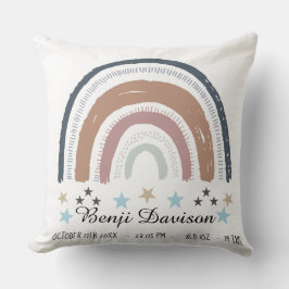 Nursery Cushion Birth Record Rainbow Stars Kudde