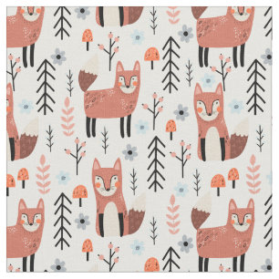 Nursery Cute Fox Forest Woodland Mönster Tyg