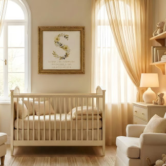 Nursery Cute Romantic Floral S Letter Gold Effect Poster