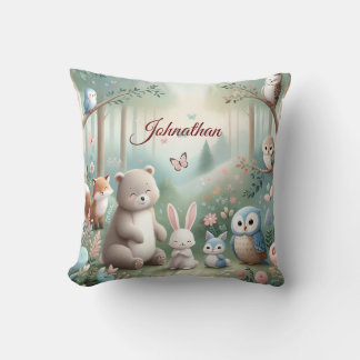 Nursery Decor, Forest Cute Animals - Anpassat namn Kudde