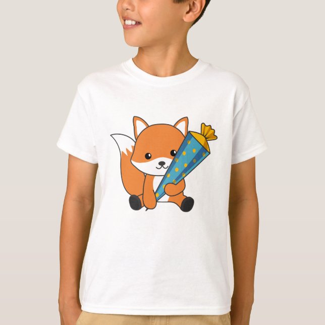 Nursery Fox School Children School Bag Sweet T Shirt (Framsida)