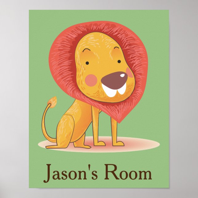 Nursery Gult Orange söt lejon personlig Poster (Framsidan)
