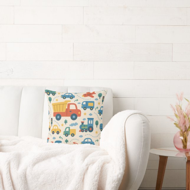 Nursery/Kids’ Room Pillow | Cars Trucks Trains Kudde (Soffa)