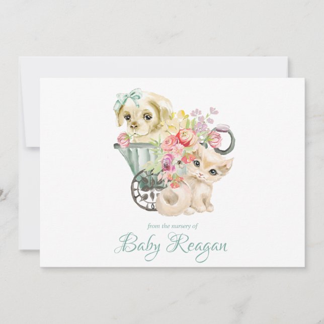 Nursery Kitten & Puppy Monogram Baby Shower Tack Kort (Framsida)