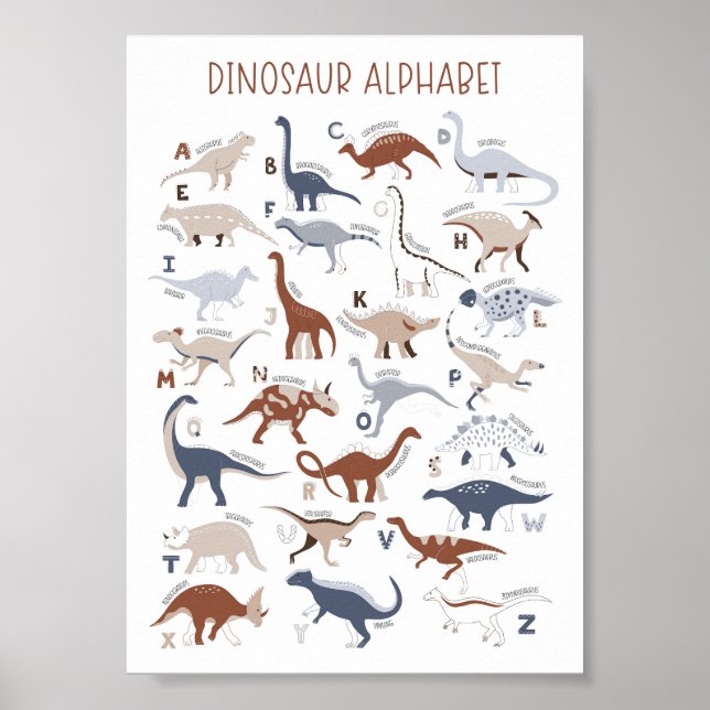 Nursery Kön Neutral Dinosaur Alphabet Poster (Framsidan)