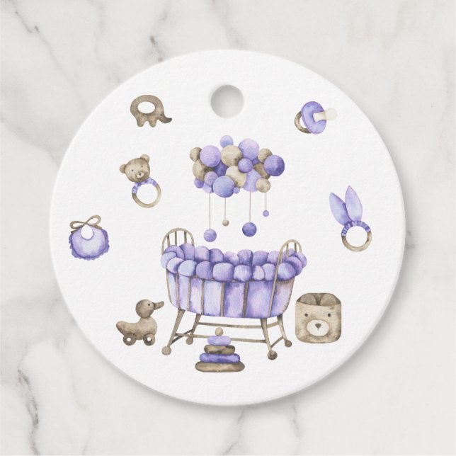 Nursery könsneutral babydusch gåvor etiketter (Framsida)