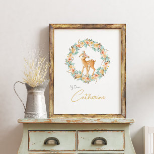 Nursery Namn skriver in Cute Hjort Woodland Animal Poster