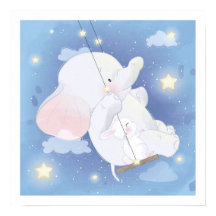 NURSERY POSTER: BABY ELEPHANT + BUNNY