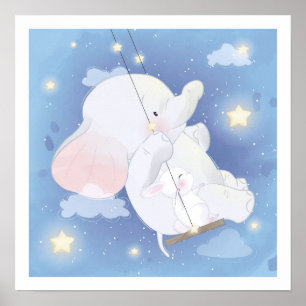 NURSERY POSTER: BABY ELEPHANT + BUNNY POSTER