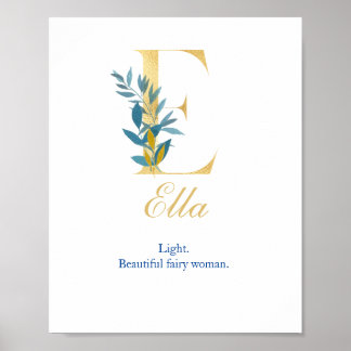 Nursery Print Namn, Brev E, Flicka wall art Poster