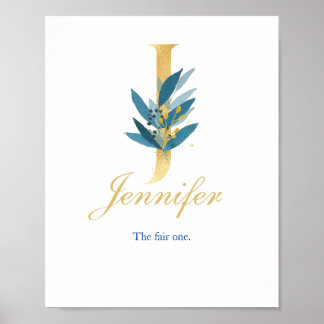 Nursery Print Namn, Brev J, Flicka wall art Poster