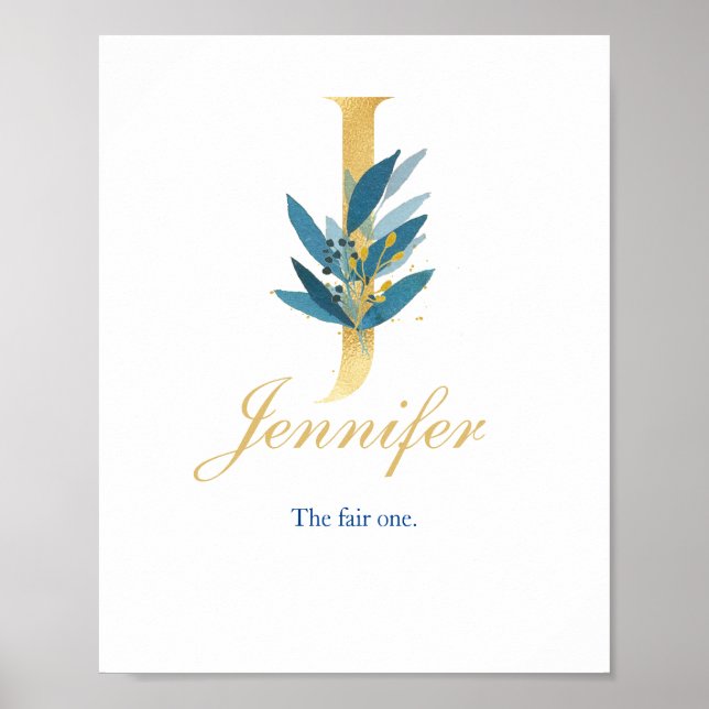Nursery Print Namn, Brev J, Flicka wall art Poster (Framsidan)