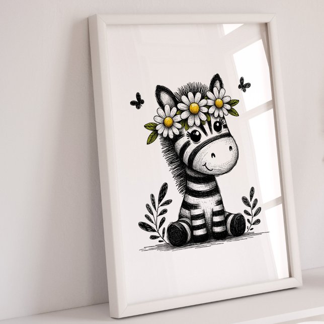 Nursery Prints | Zebra Animal Safari Girls Poster (Zebra Nursery Art Print)