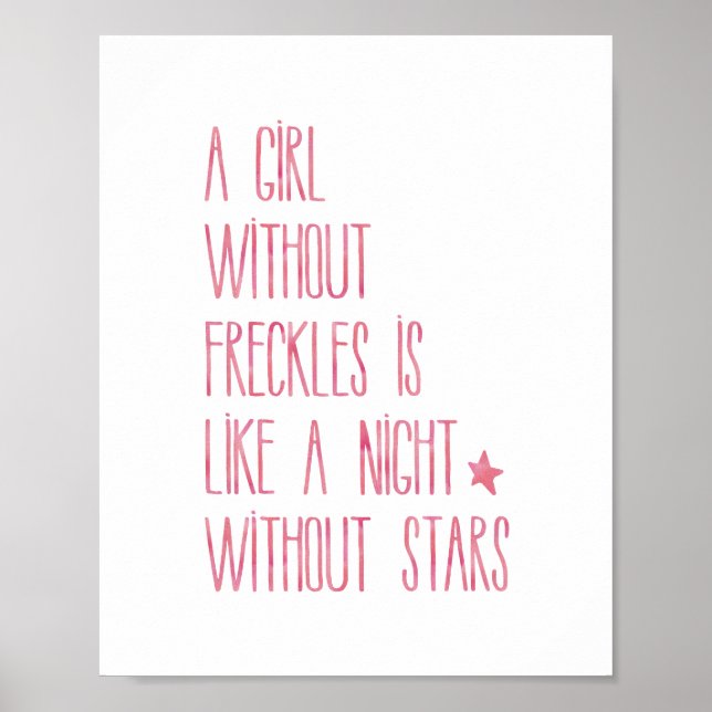 Nursery Quote Rosa A Girl without Freckles Girls Poster (Framsidan)