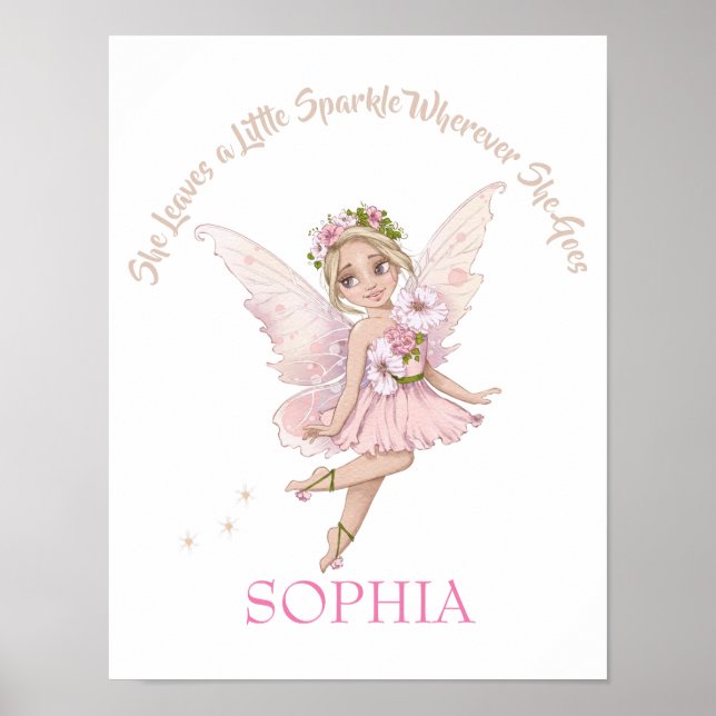 Nursery Quote Rosa Cute Fairy Gnistra Poster (Framsidan)