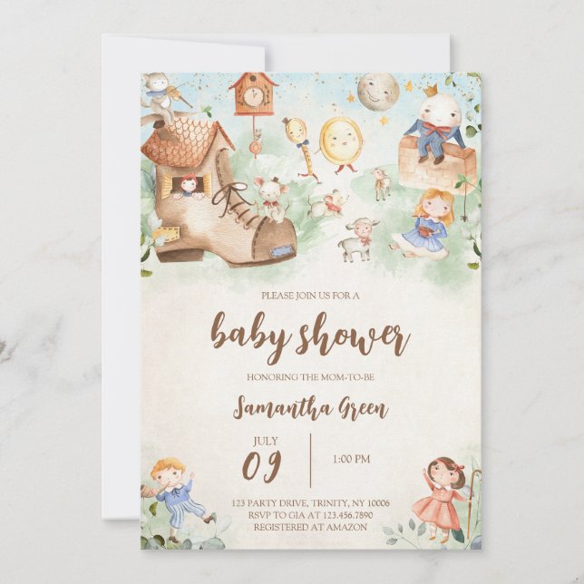 Nursery Rhyme Baby Shower Inbjudningar (Framsida)