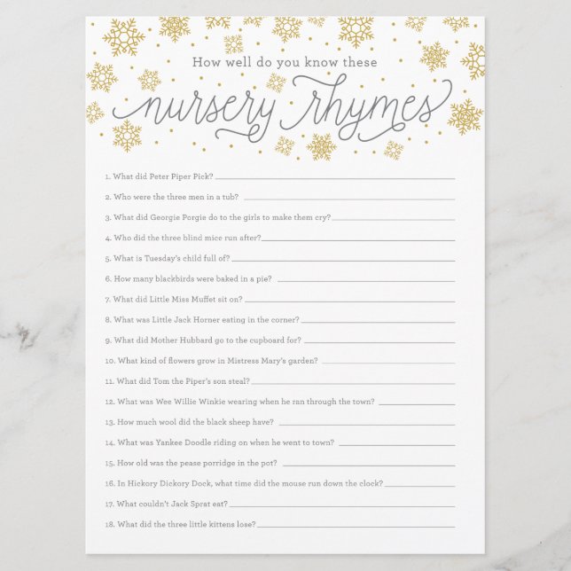 Nursery Rhyme Game Card Kön Neutral Shower (Framsida)