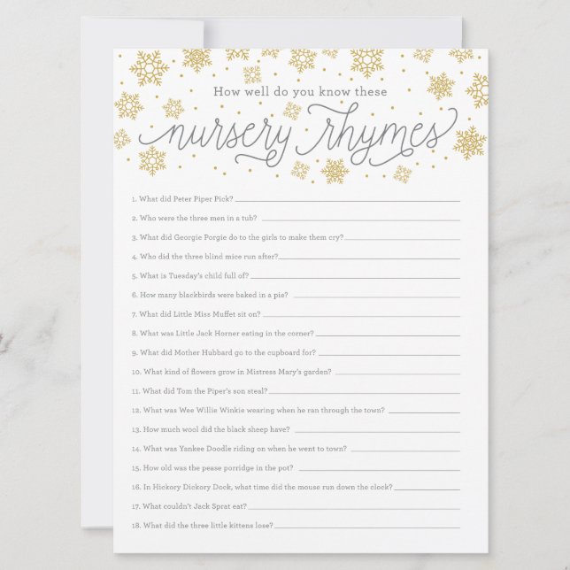 Nursery Rhyme Game Card Kön Neutral Shower (Framsida)