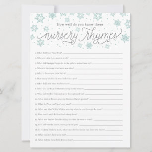 Nursery Rhyme Game Snowflake Baby Shower Game Card Inbjudningar