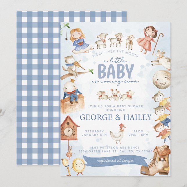 Nursery Rhyme Mor Goose Baby Shower Inbjudningar (Fram/baksida)