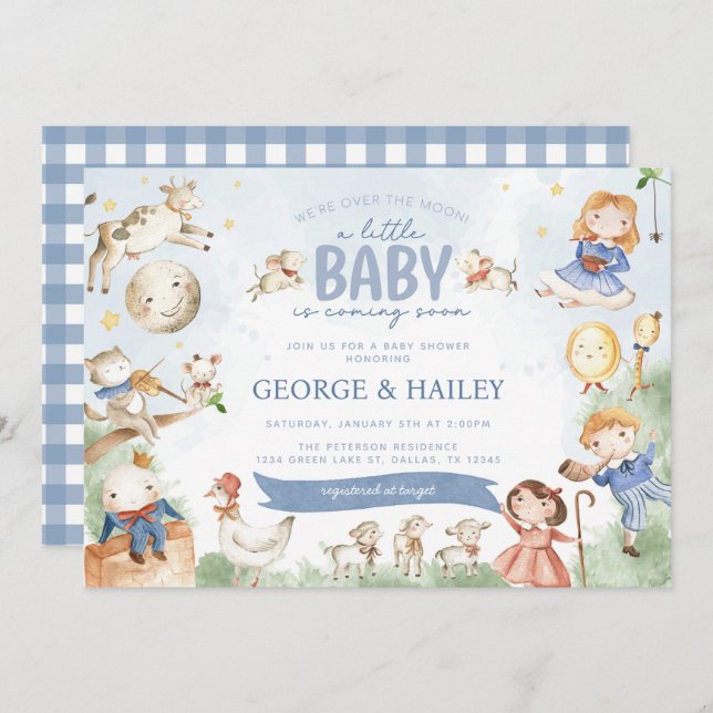 Nursery Rhyme Mor Goose Baby Shower Inbjudningar (Fram/baksida)