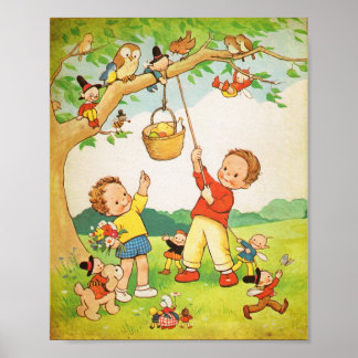 Nursery Rhyme poster Vintage barn bok illusta