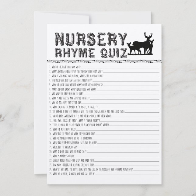 Nursery Rhyme Quiz Baby Shower-spel Inbjudningar (Framsida)