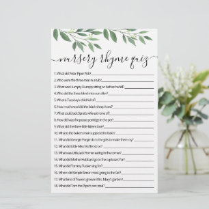 Nursery Rhyme Quiz Baby Shower-spel med svar