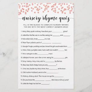 Nursery Rhyme Quiz Baby Shower-spel med svar
