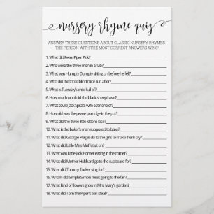 Nursery Rhyme Quiz Baby Shower-spel med svar