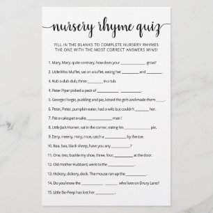 Nursery Rhyme Quiz Baby Shower-spel med svar
