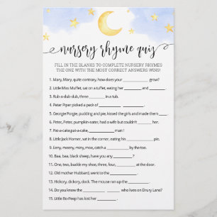 Nursery Rhyme Quiz Baby Shower-spel med svar