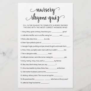 Nursery Rhyme Quiz Baby Shower-spel med svar