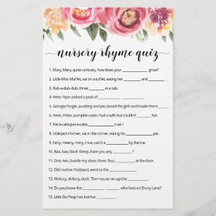 Nursery Rhyme Quiz Baby Shower-spel med svar