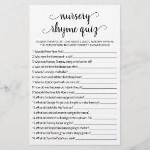 Nursery Rhyme Quiz Baby Shower-spel med svar
