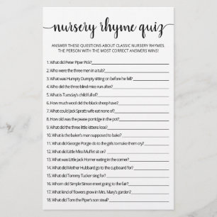 Nursery Rhyme Quiz Baby Shower-spel med svar