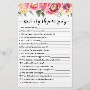 Nursery Rhyme Quiz Baby Shower-spel med svar