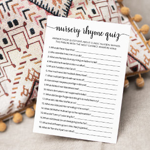 Nursery Rhyme Quiz Baby Shower-spelkort Inbjudningar