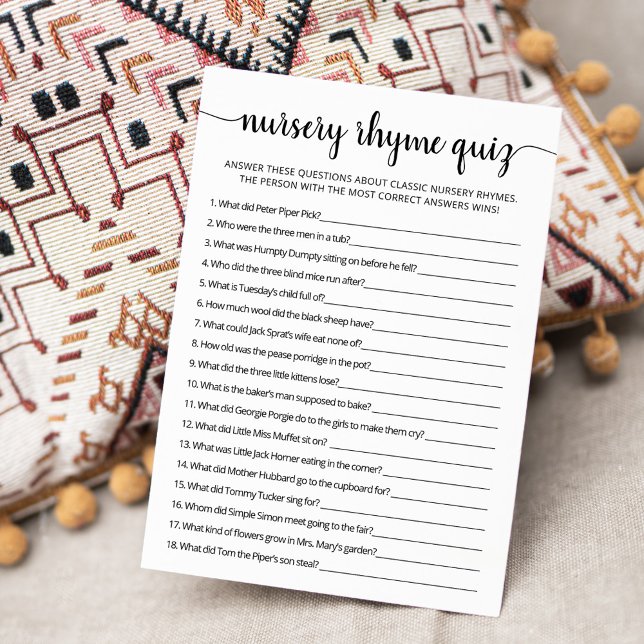 Nursery Rhyme Quiz Baby Shower-spelkort Inbjudningar (Skapare uppladdad)