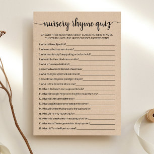 Nursery Rhyme Quiz Baby Shower-spelkort Inbjudningar