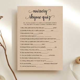 Nursery Rhyme Quiz Baby Shower-spelkort Inbjudningar