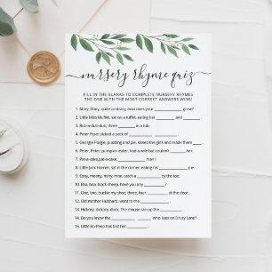 Nursery Rhyme Quiz Baby Shower-spelkort Inbjudningar