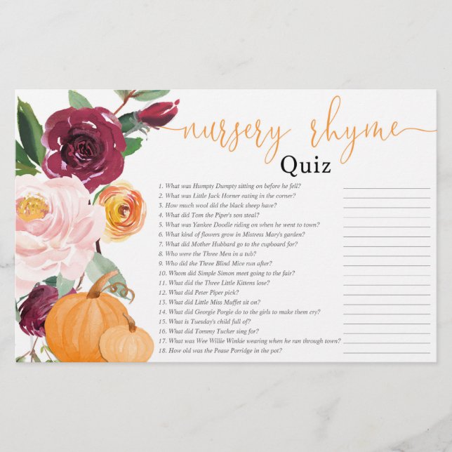 Nursery rhyme quiz fall blommigt pumpdusch babydus (Framsida)